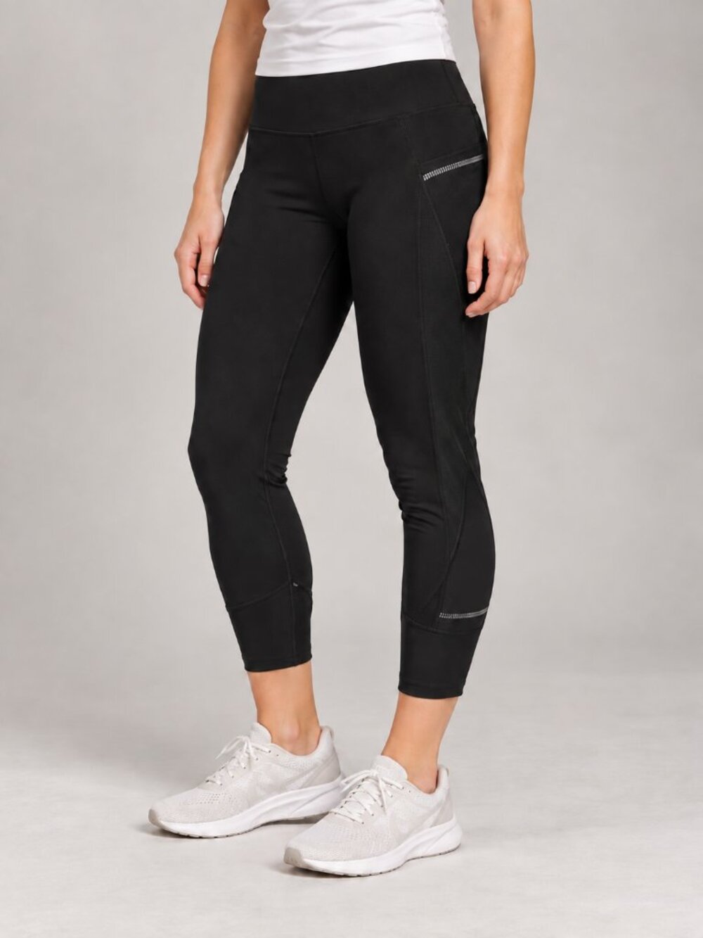 RBX Black Capri Workout Leggings Women's S Reflective Pockets Athleisure